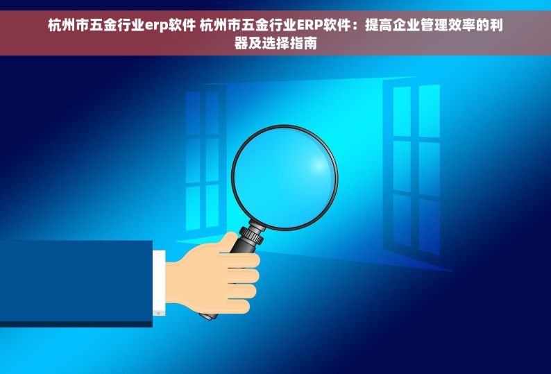 杭州市五金行业erp软件 杭州市五金行业ERP软件：提高企业管理效率的利器及选择指南